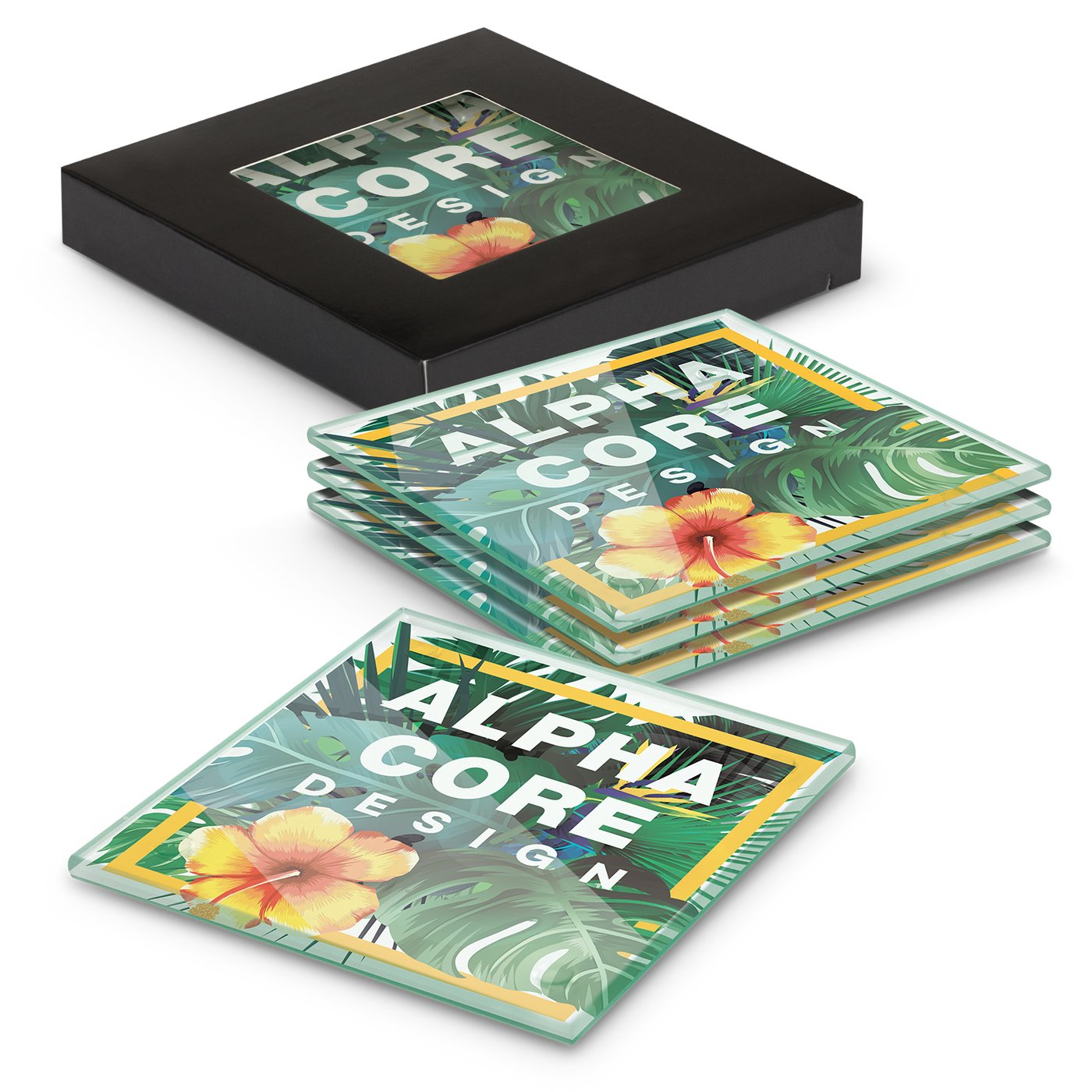 Venice Glass Coaster – Set of 4 – Square – Full Colour