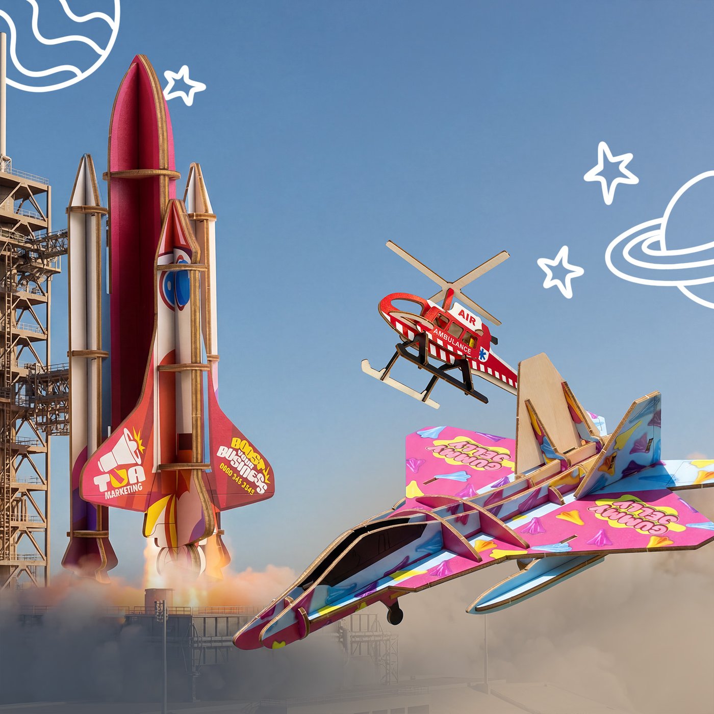 BRANDCRAFT Rocket Ship Wooden Model