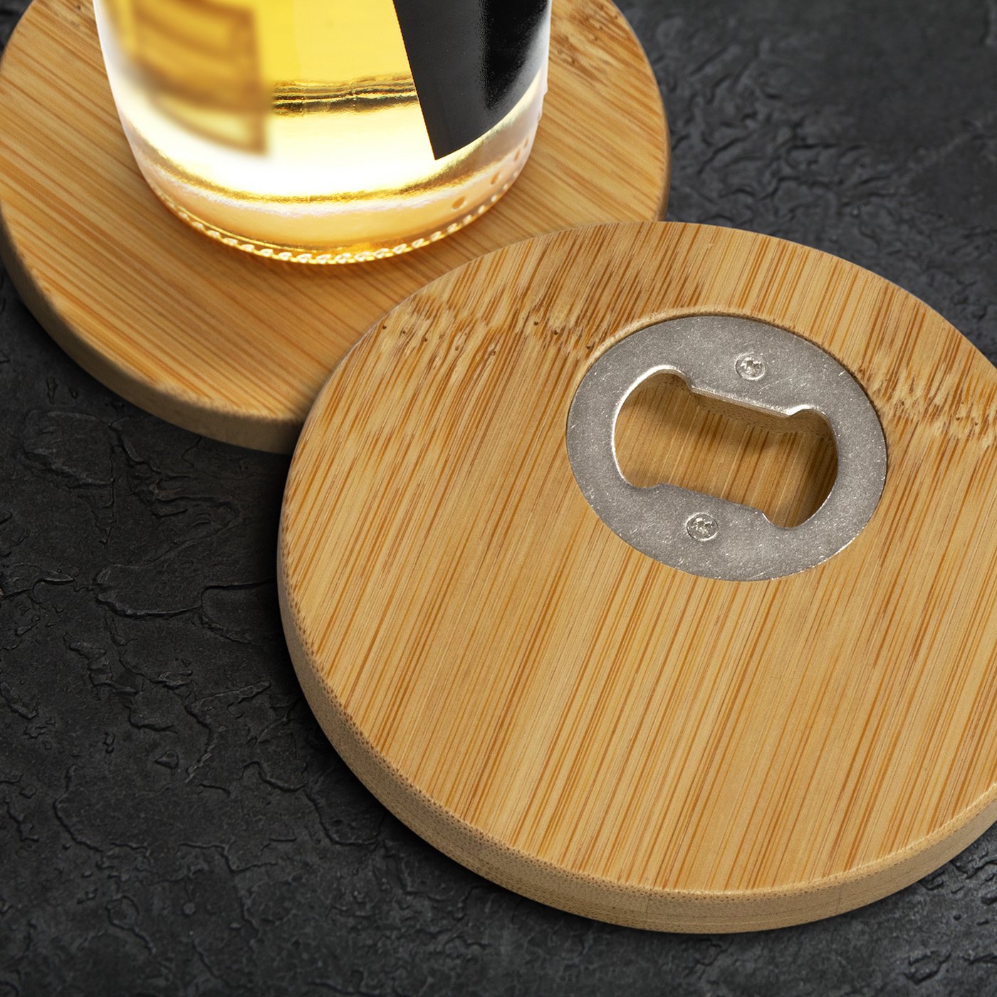 Bamboo Bottle Opener Coaster – Set of 2 – Round