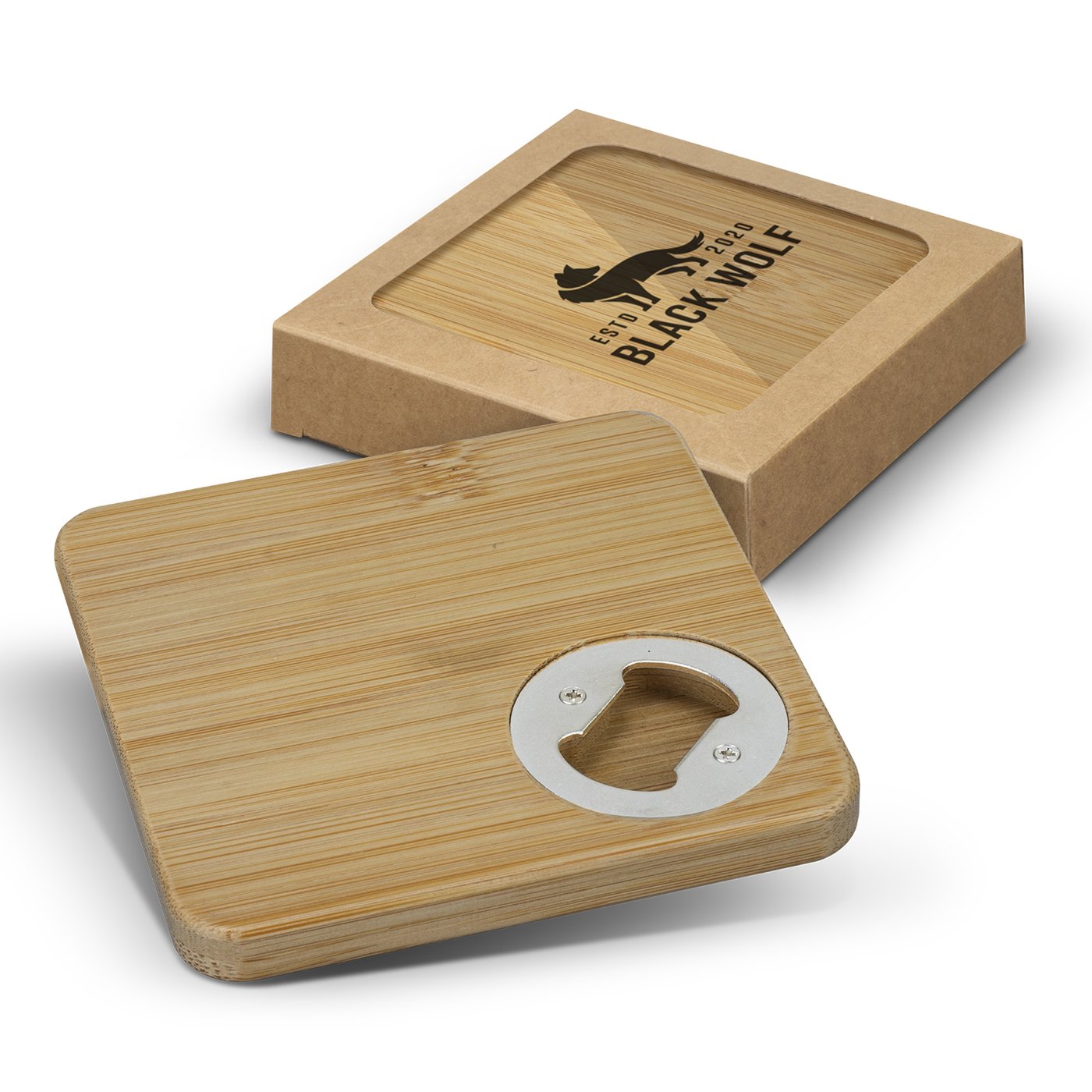 Bamboo Bottle Opener Coaster – Set of 2 – Square