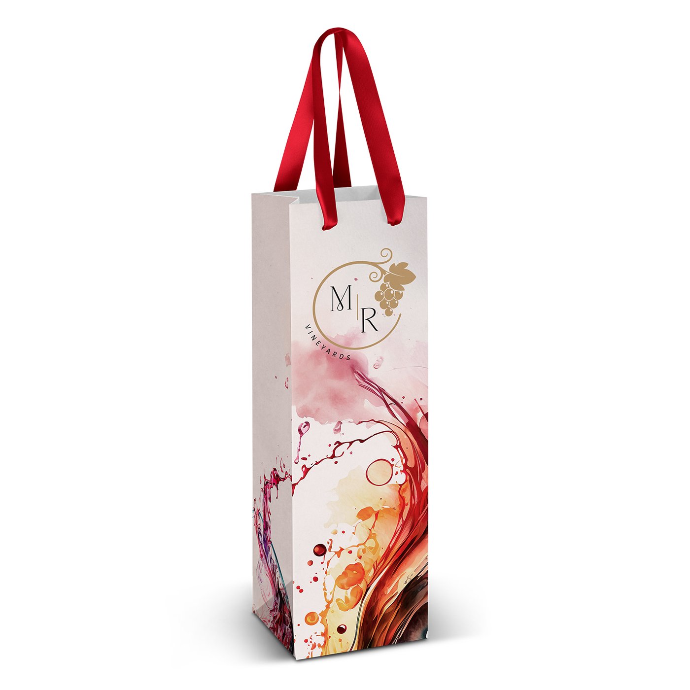 Wine Ribbon Handle Paper Bag – Full Colour